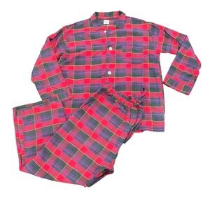 Brooks Brothers Mens Red Plaid Cotton Pajama Set Large Button Front Loungewear
